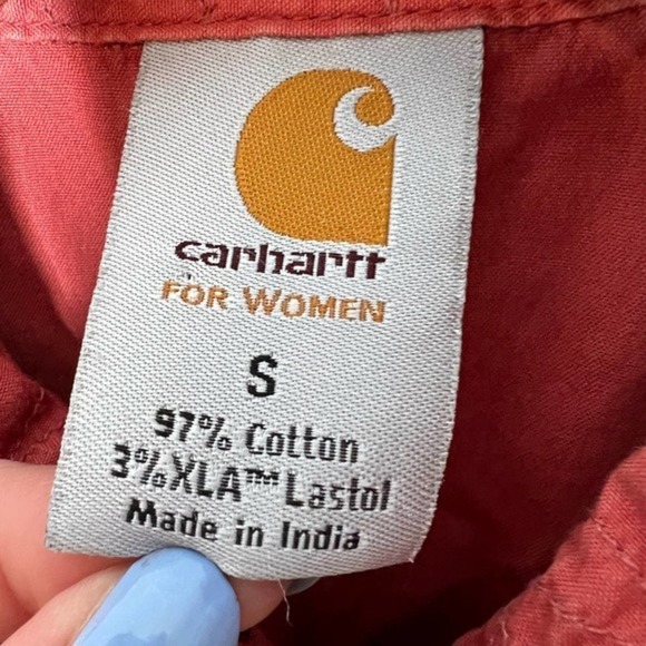 Carhartt Shirt Womens Red Poplin Snap Front Sleeveless Collared Blouse sz small - Picture 8 of 8
